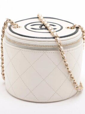 Chanel CC Logo Mini Matelasse Lambskin Chain Round Shoulder Bag White